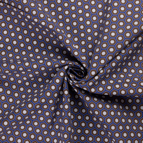 Gabardine 100% coton – Hexagone bleu marron