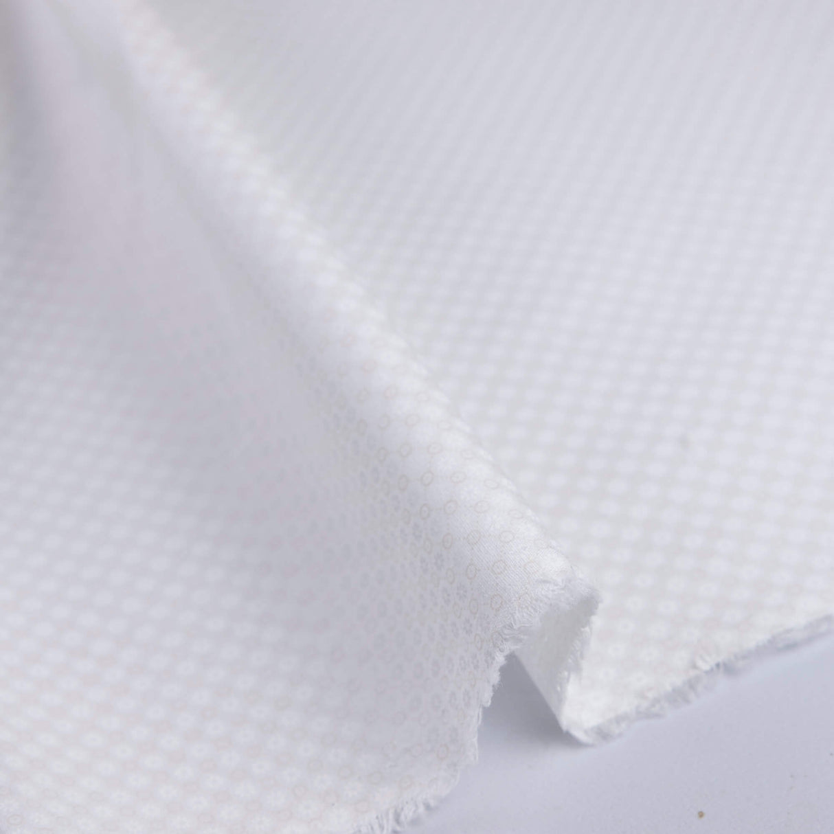 Batiste 100% coton - Cercle beige fleur blanche fond écru
