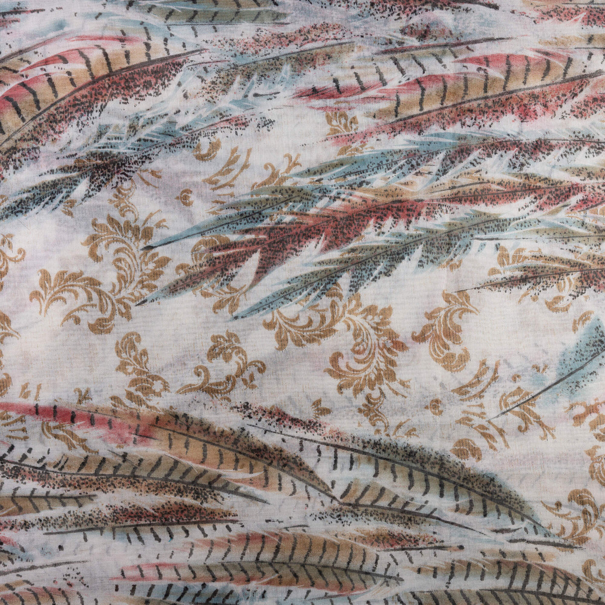 Gaze 100% viscose – Plume multicolore fond écru