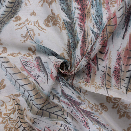 Gaze 100% viscose – Plume multicolore fond écru