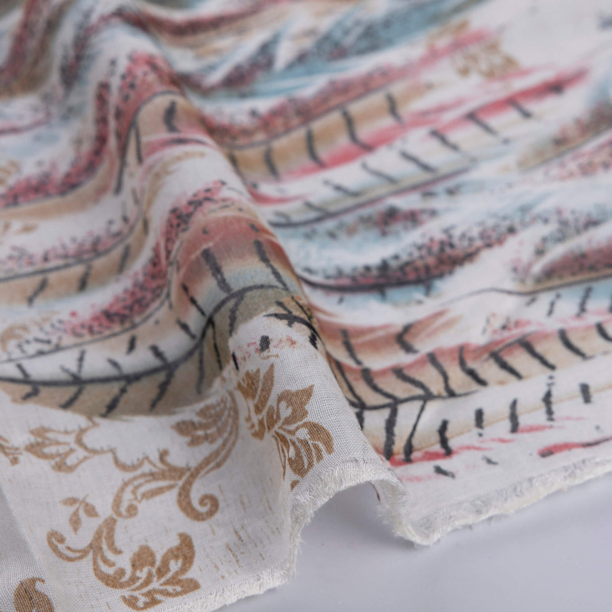 Gaze 100% viscose – Plume multicolore fond écru