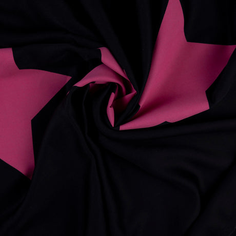 Satin 100% viscose – Étoiles roses fond noir