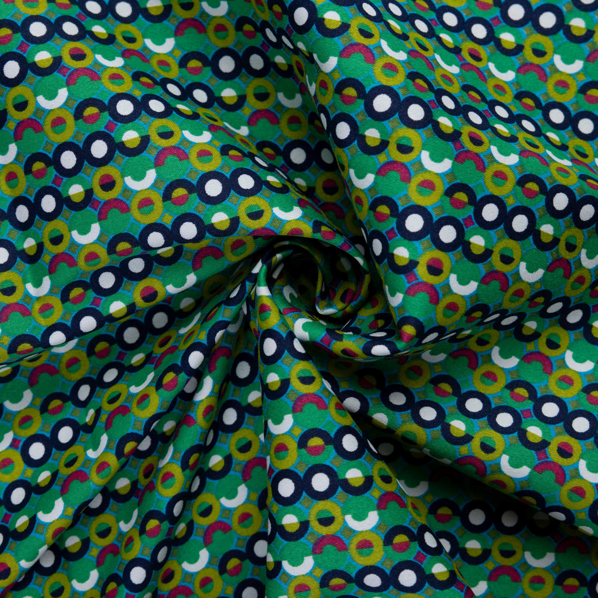 Satin coton & élasthanne – Motif géométrique vert