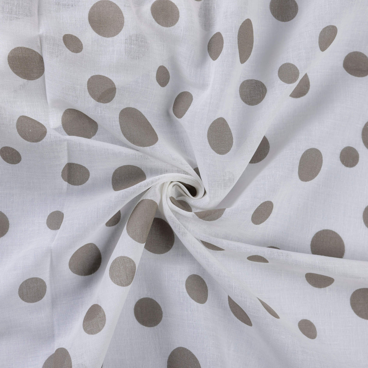 Voile 100% coton – Pois taupe fond blanc