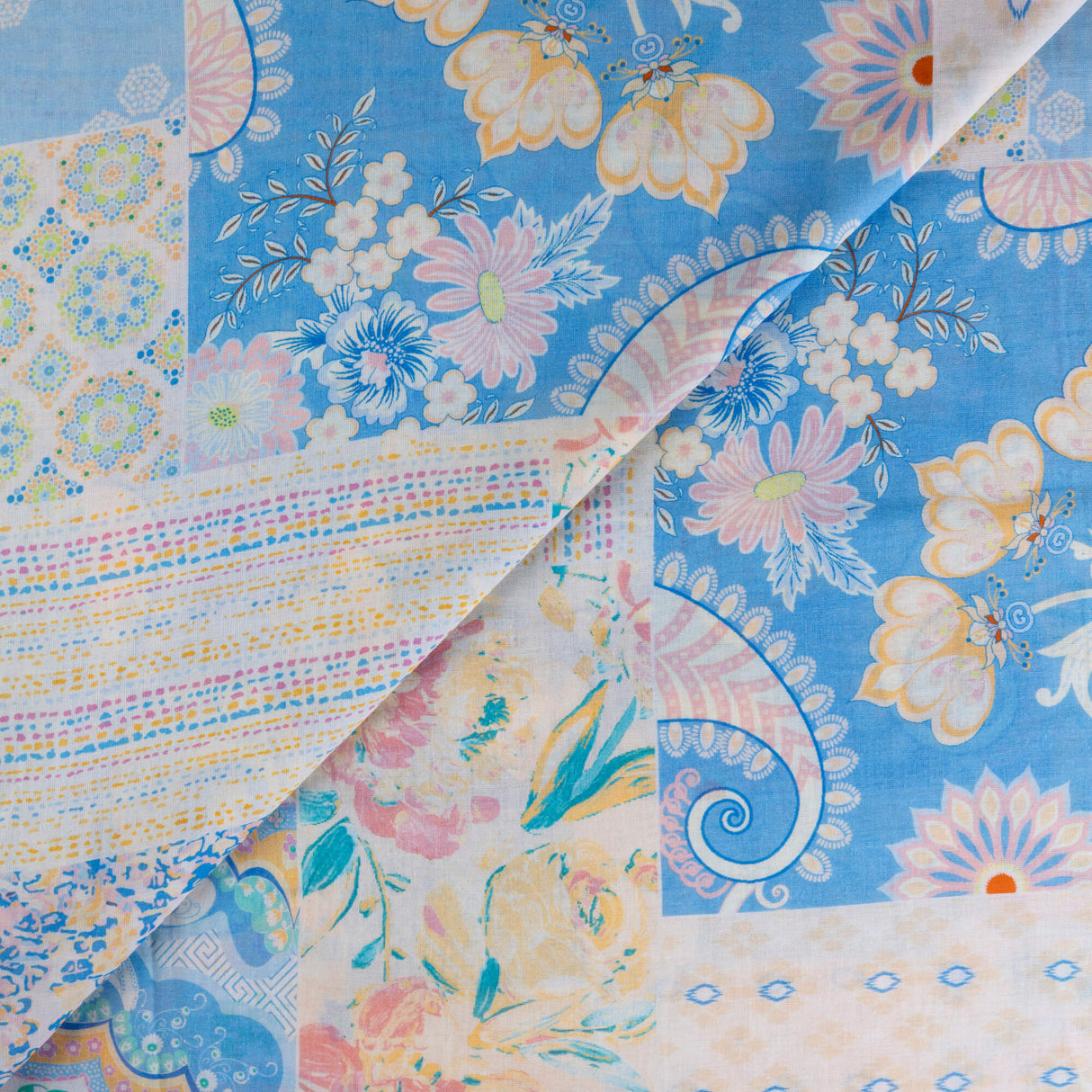 Voile 100% coton – Patchwork bleu