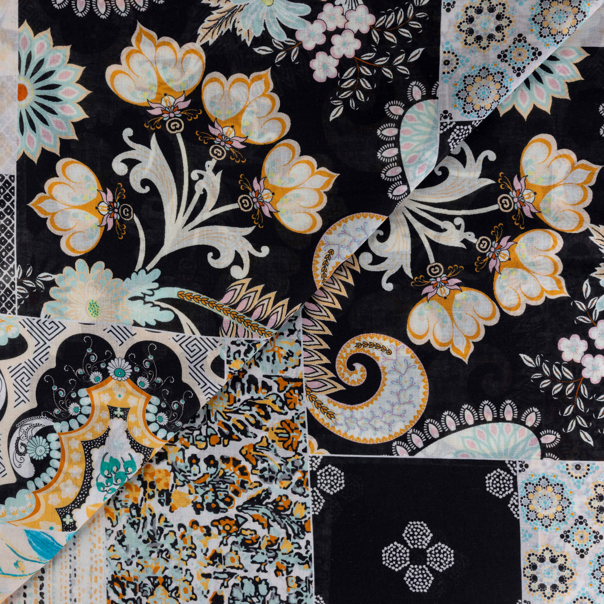 Voile 100% coton – Patchwork noir