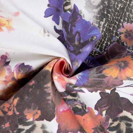 Gabardine coton & élasthanne - Fleurs sauvages & imprimé animal