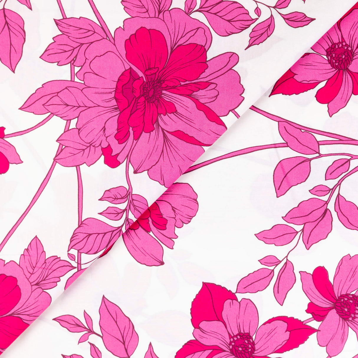 Percale 100% coton - Grandes fleurs roses