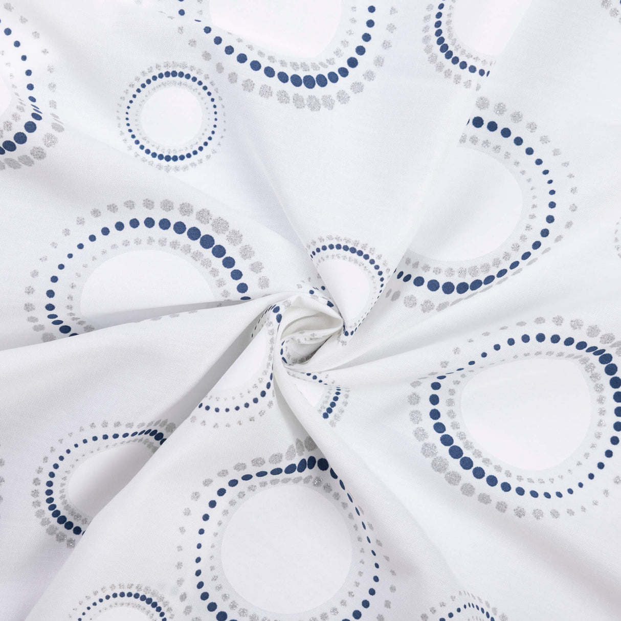 Étoffe 100% viscose - Cercles bleus et gris pailletés