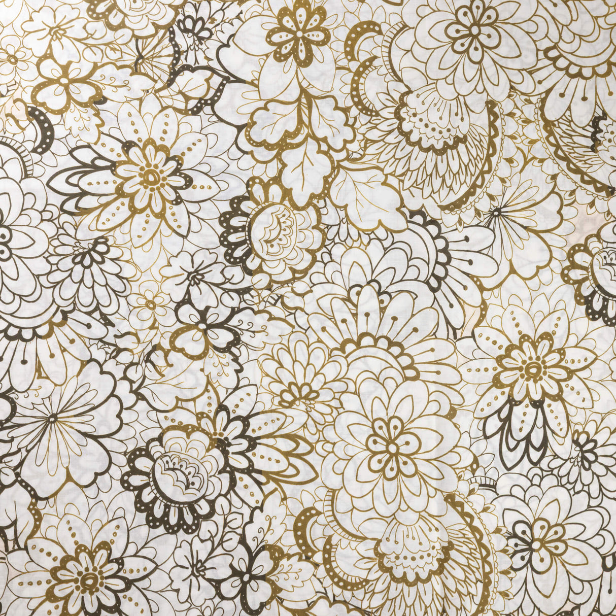 Batiste 100% coton - Fleurs vintage & frise noire