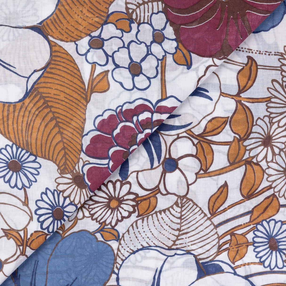 Voile 100% coton - Fleurs bleues et bordeaux