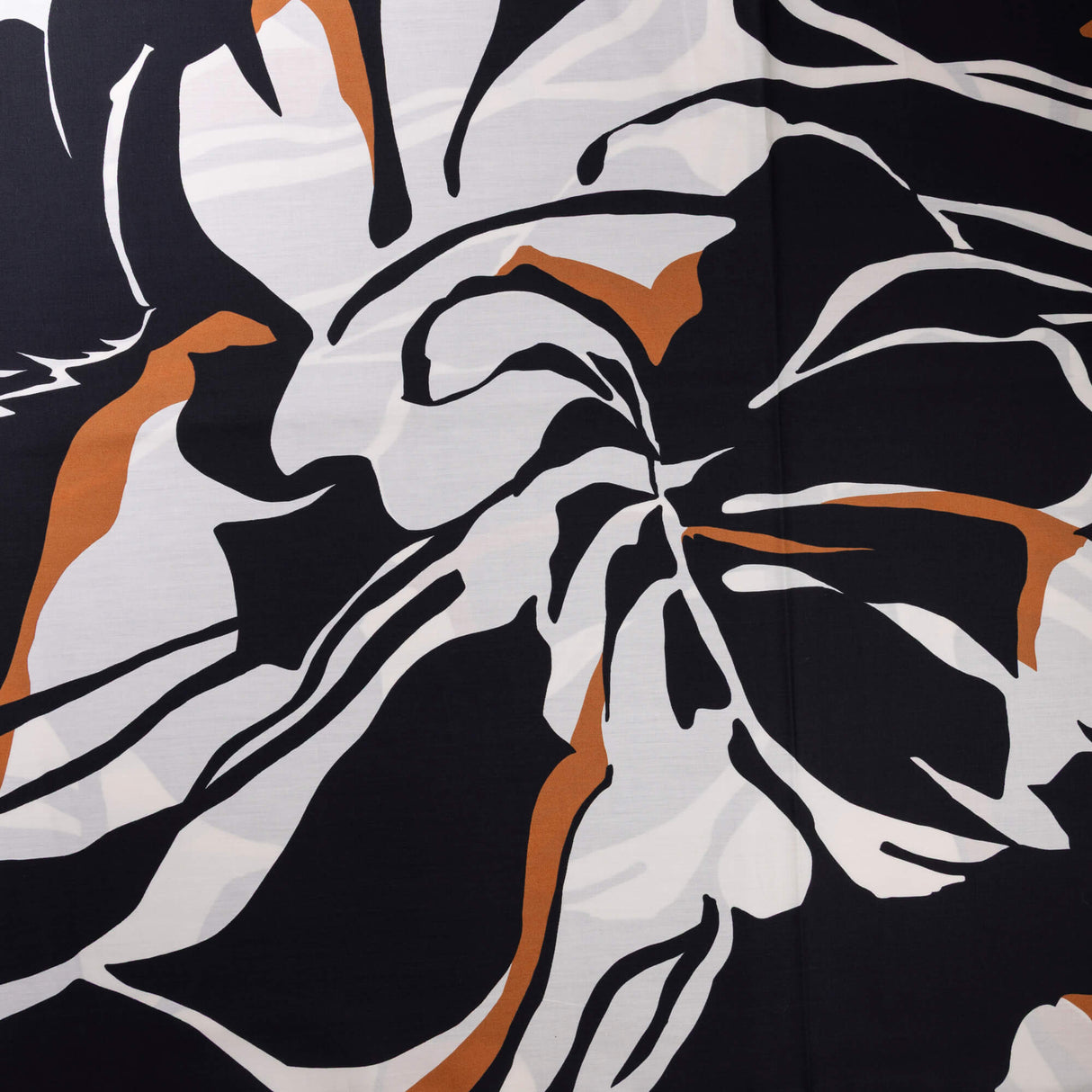Percale 100% coton – Grandes fleurs noir, écru et terracotta