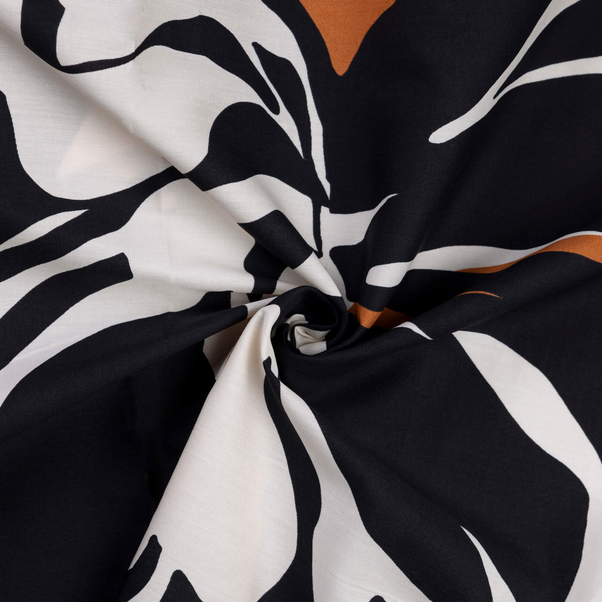 Percale 100% coton – Grandes fleurs noir, écru et terracotta