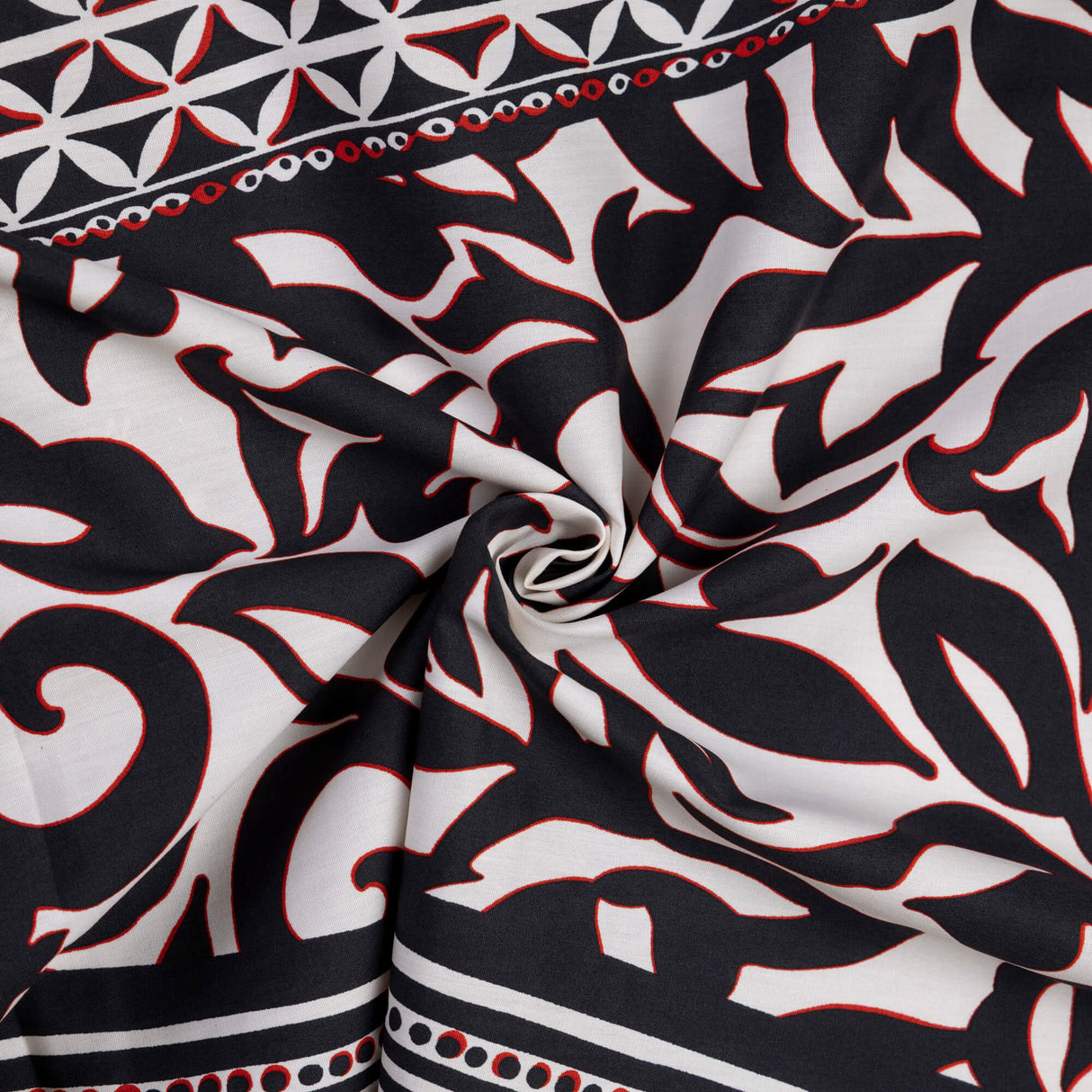 Percale 100% coton – Patchwork feuillage noir, blanc et rouge