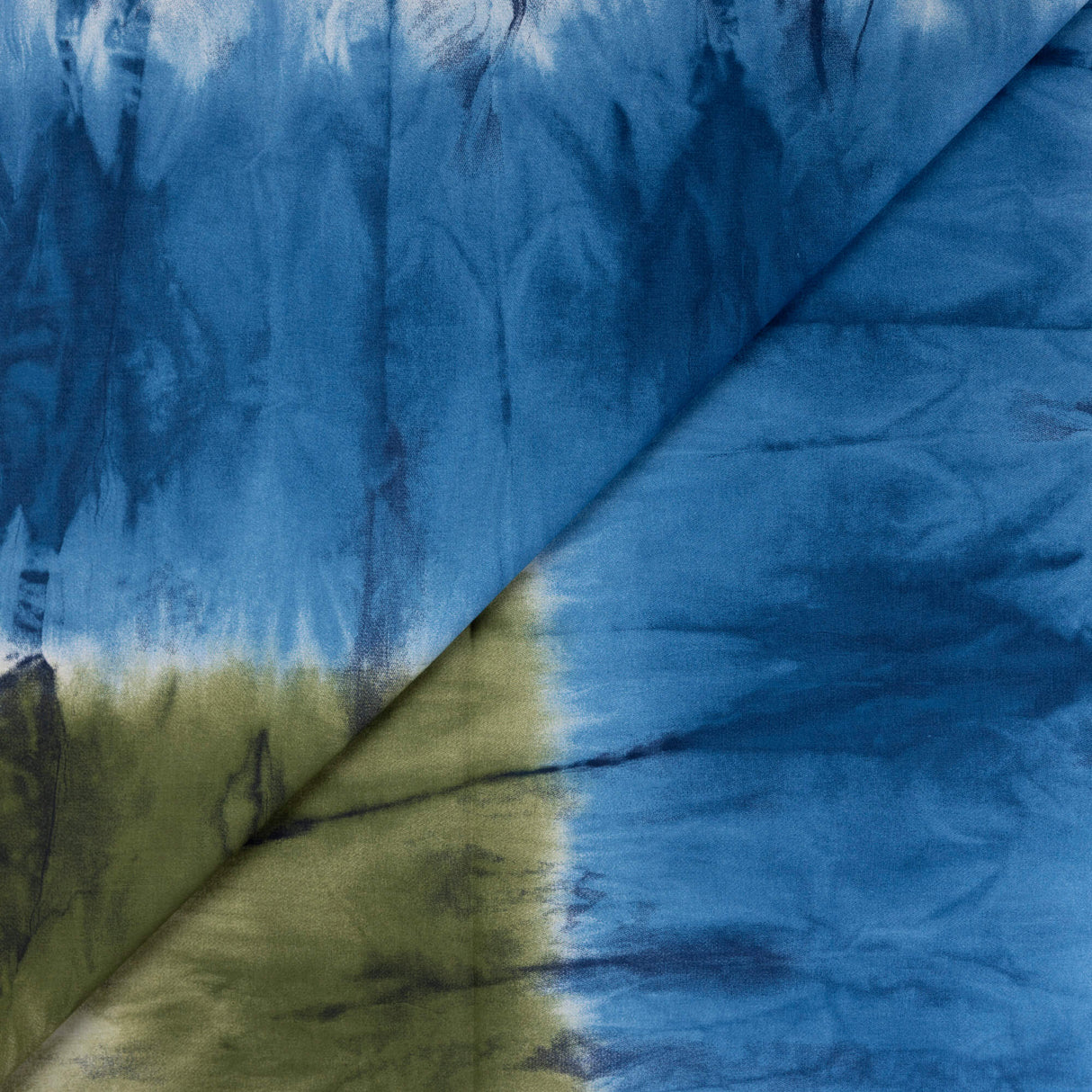 Popeline coton & élasthanne – Dégradé bleu et vert olive