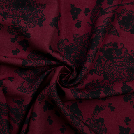 Étoffe 100% viscose – Cachemire floral bordeaux