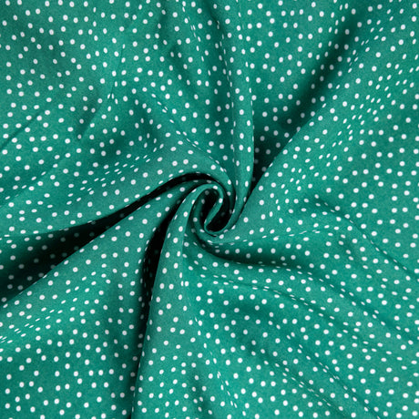 Étoffe 100% viscose – Pois blancs sur fond vert