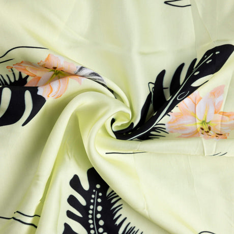 Satin 100% viscose - Feuillage tropical vert pâle