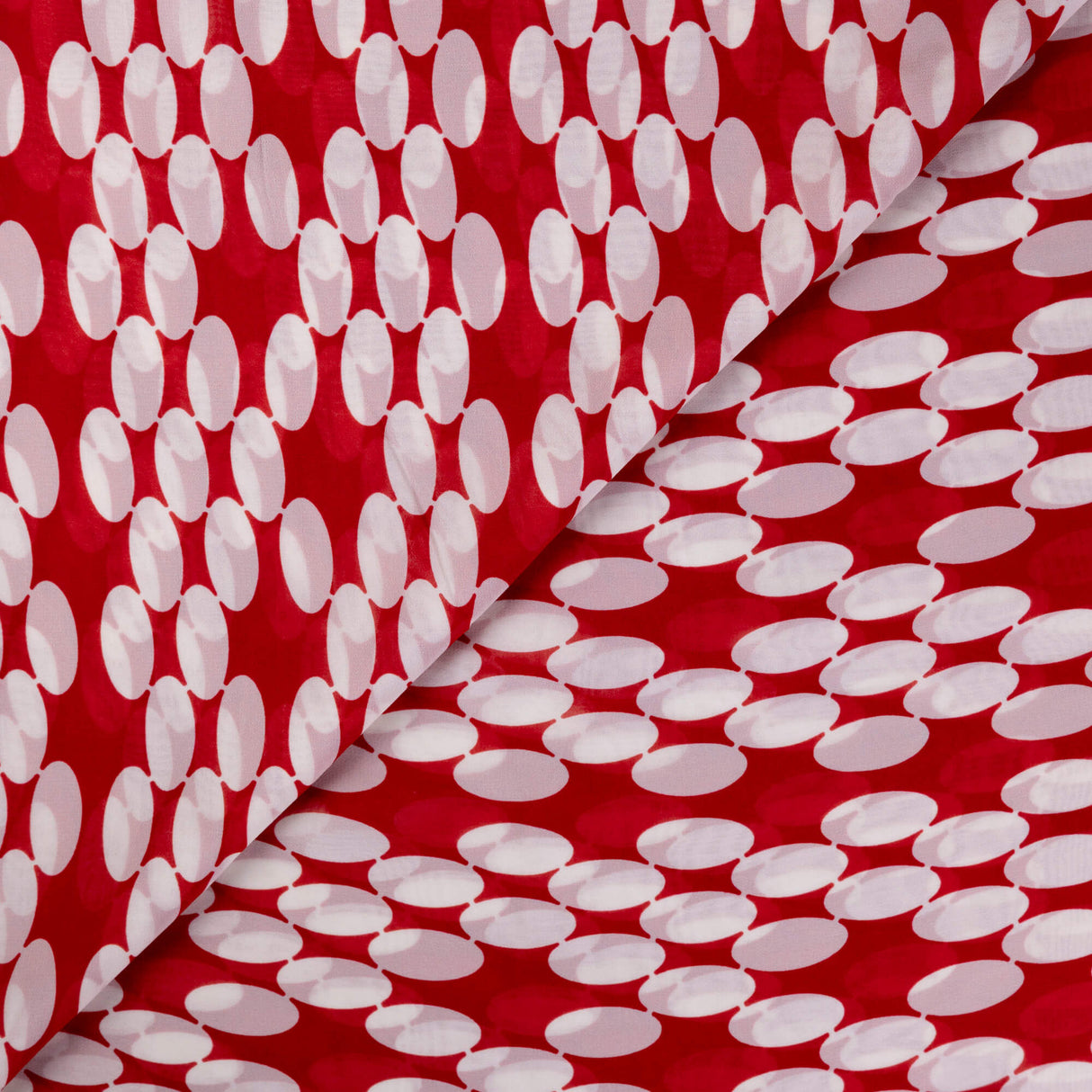 Mousseline 100% viscose - Ovales blanc fond rouge