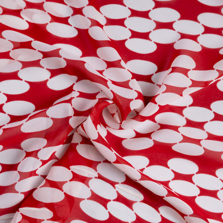 Mousseline 100% viscose - Ovales blanc fond rouge
