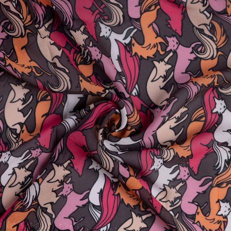 Mousseline 100% viscose - Renards multicolores fond brun