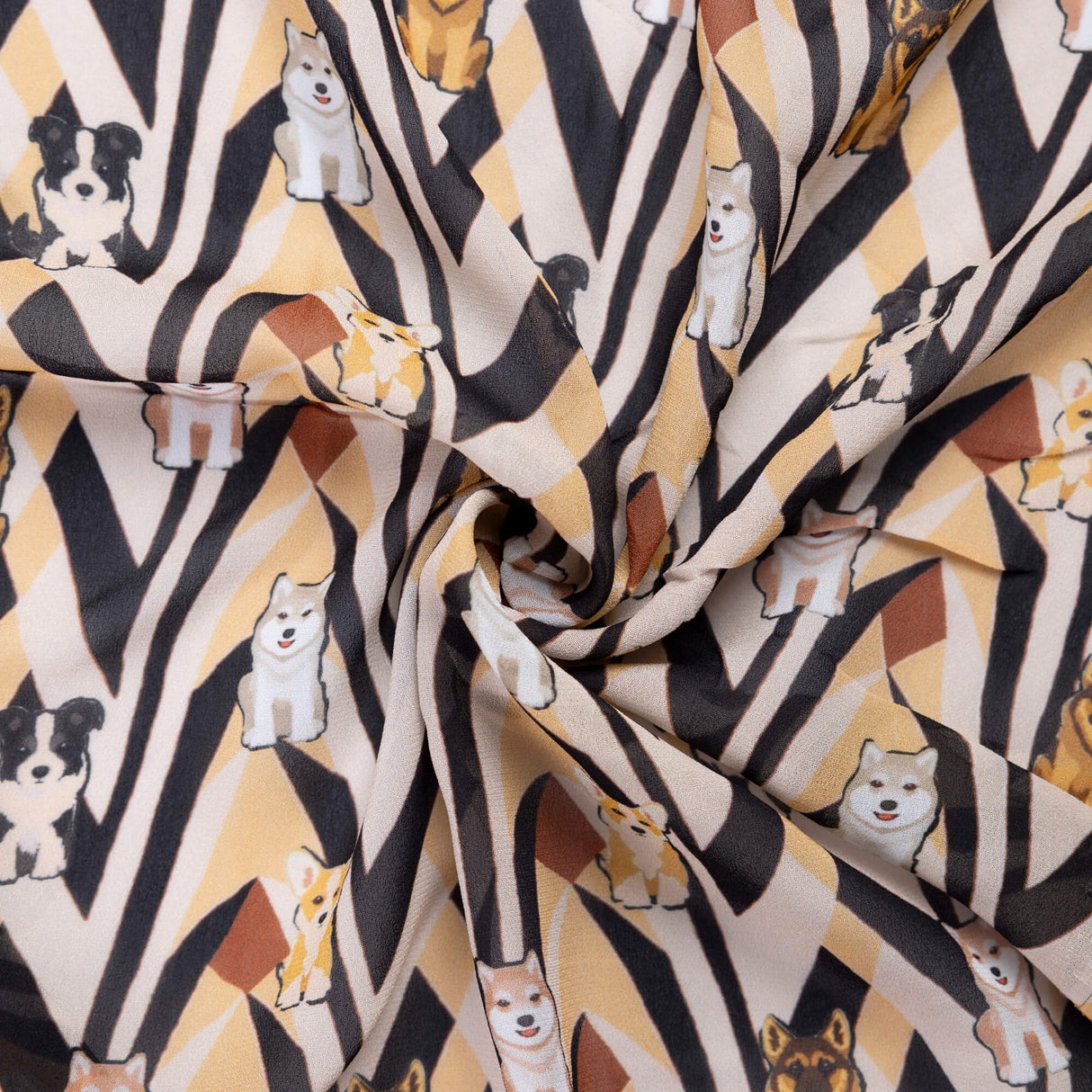 Mousseline 100% viscose - Chiens géométriques