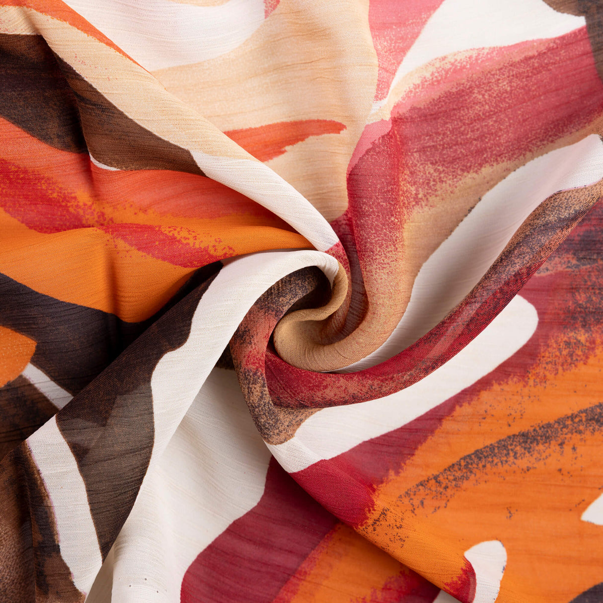 Mousseline 100% viscose - Feuillage tropical corail