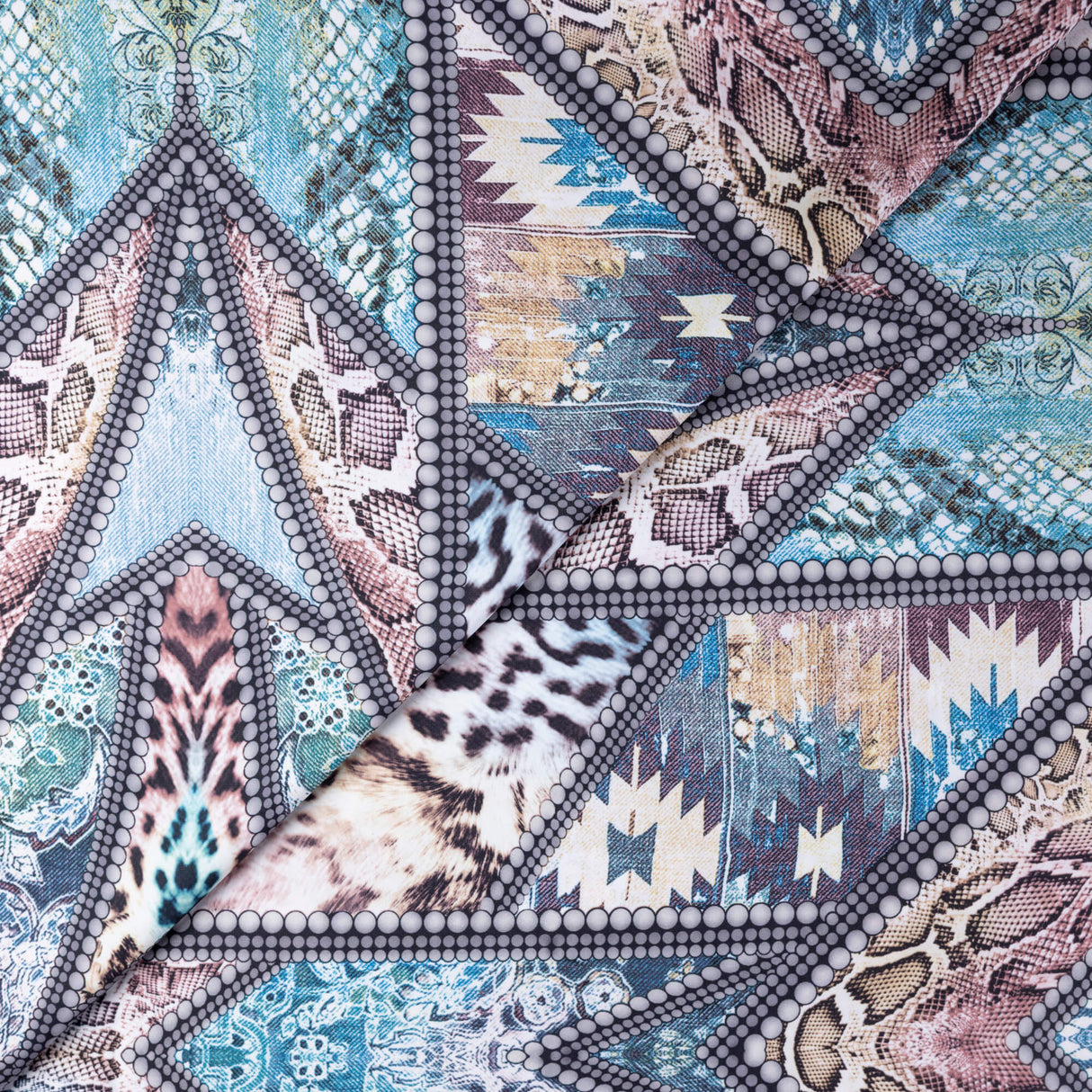 Crêpe satin - Mosaïque sauvage bleu