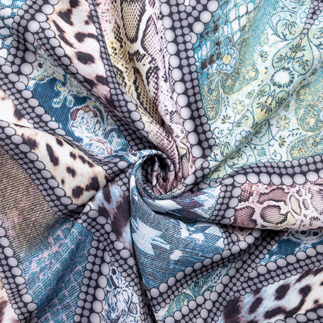 Crêpe satin - Mosaïque sauvage bleu