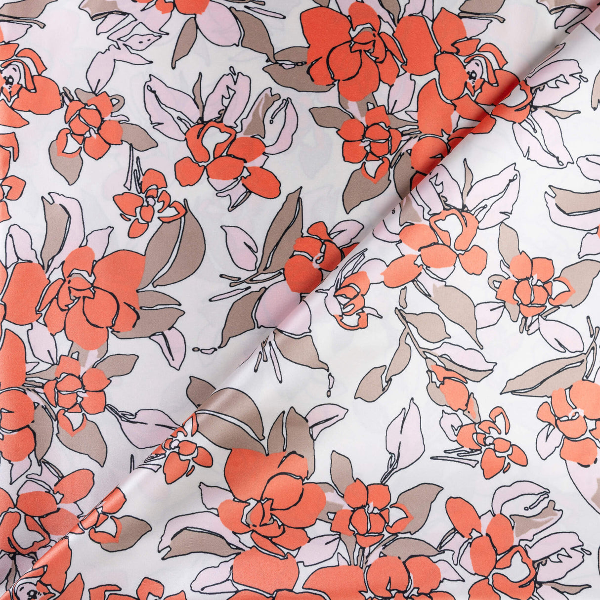 Satin lourd – Fleurs corail fond ivoire
