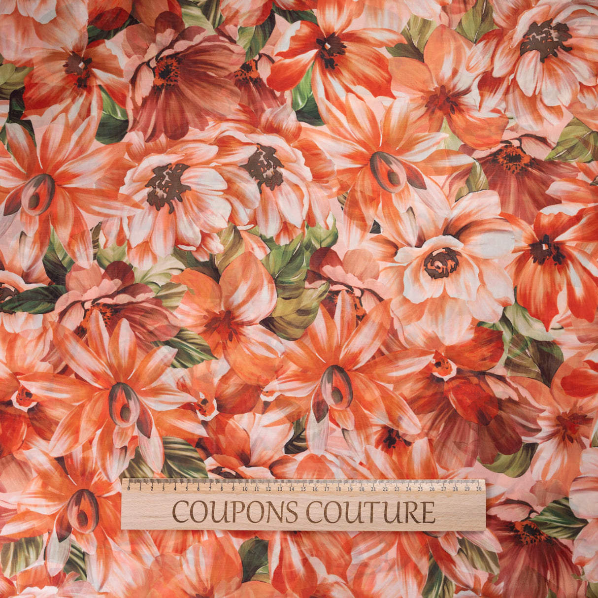 Satin léger – Fleurs corail