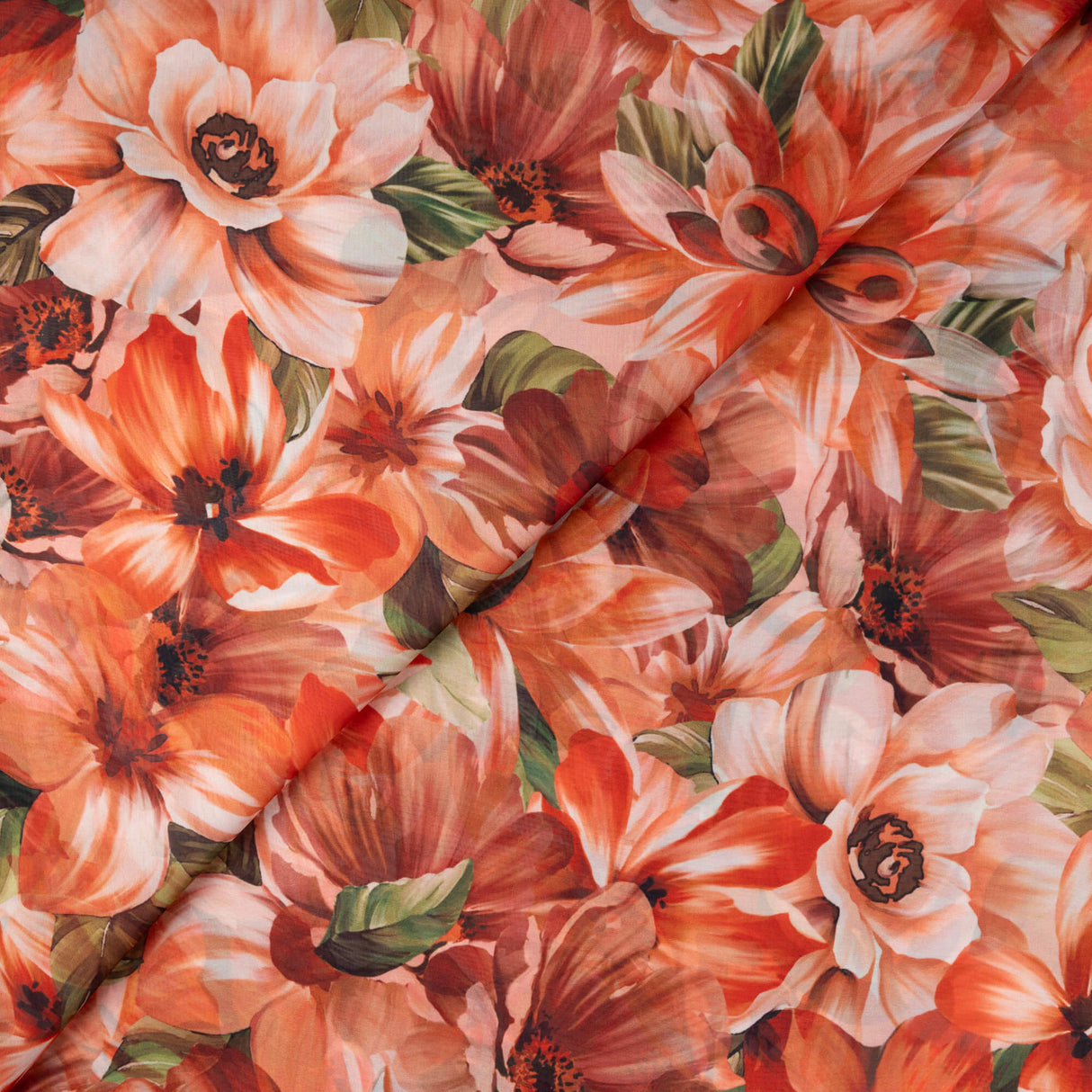 Satin léger – Fleurs corail