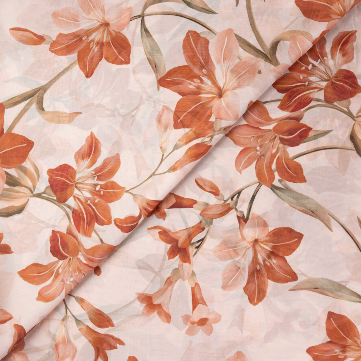 Satin léger – Fleurs terracotta