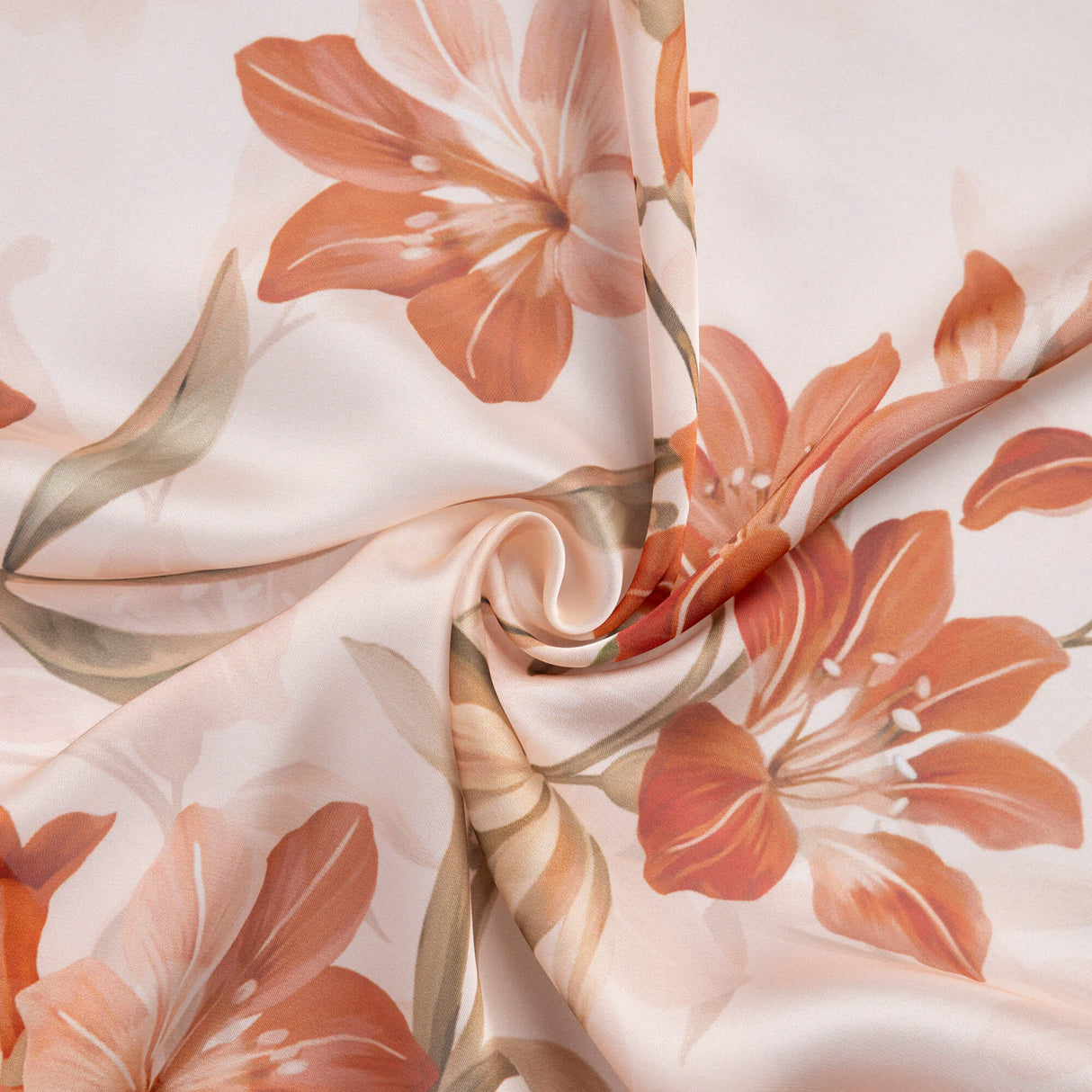 Satin léger – Fleurs terracotta