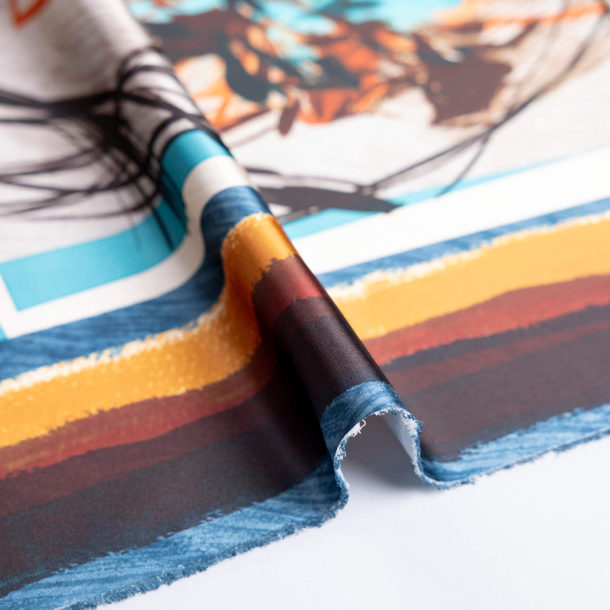 Satin – Fleurs abstraites turquoise