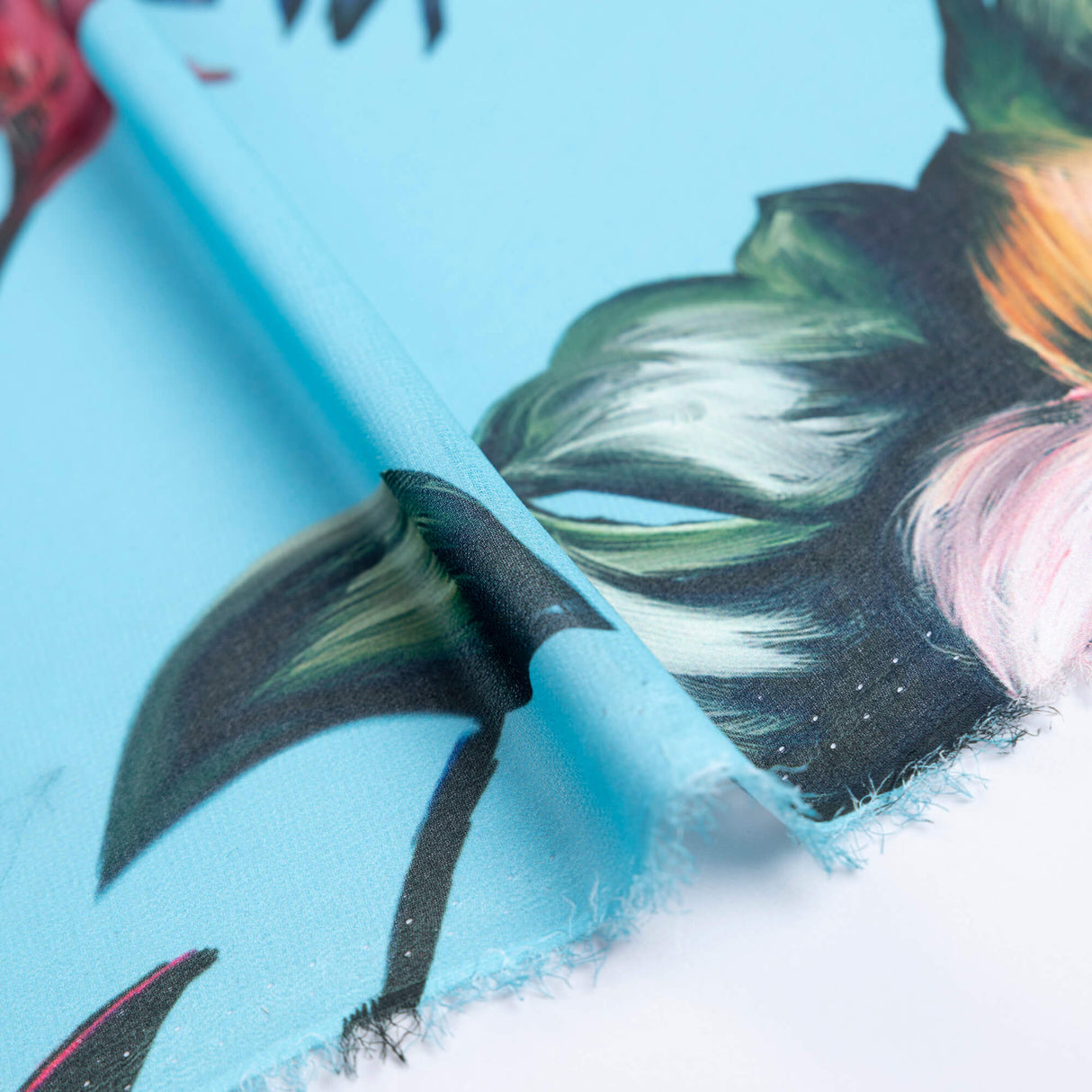 Mousseline - Fleurie fond bleu turquoise