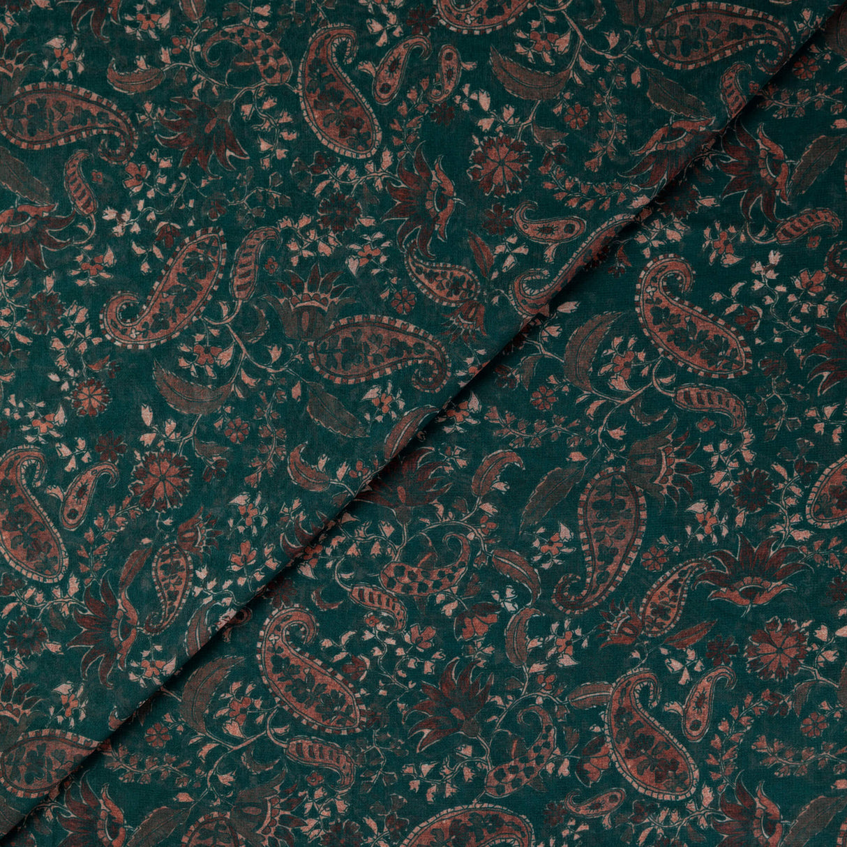 Georgette - Cachemire vert et terracotta