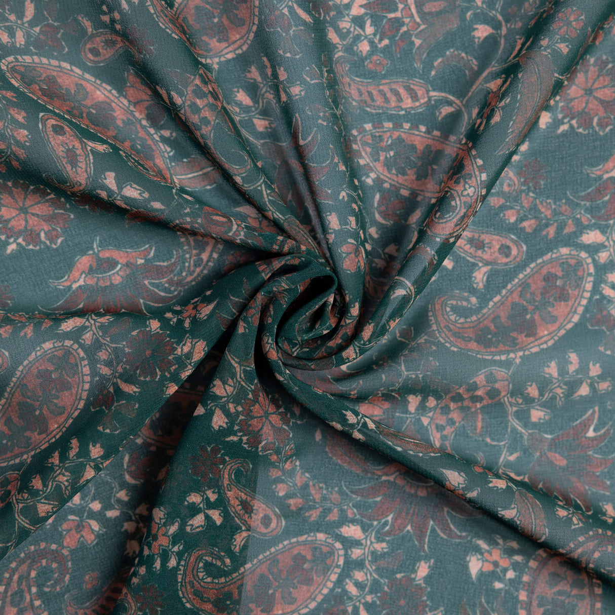 Georgette - Cachemire vert et terracotta