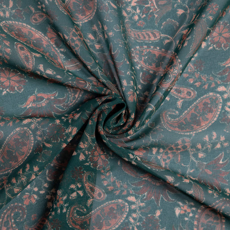 Georgette - Cachemire vert et terracotta