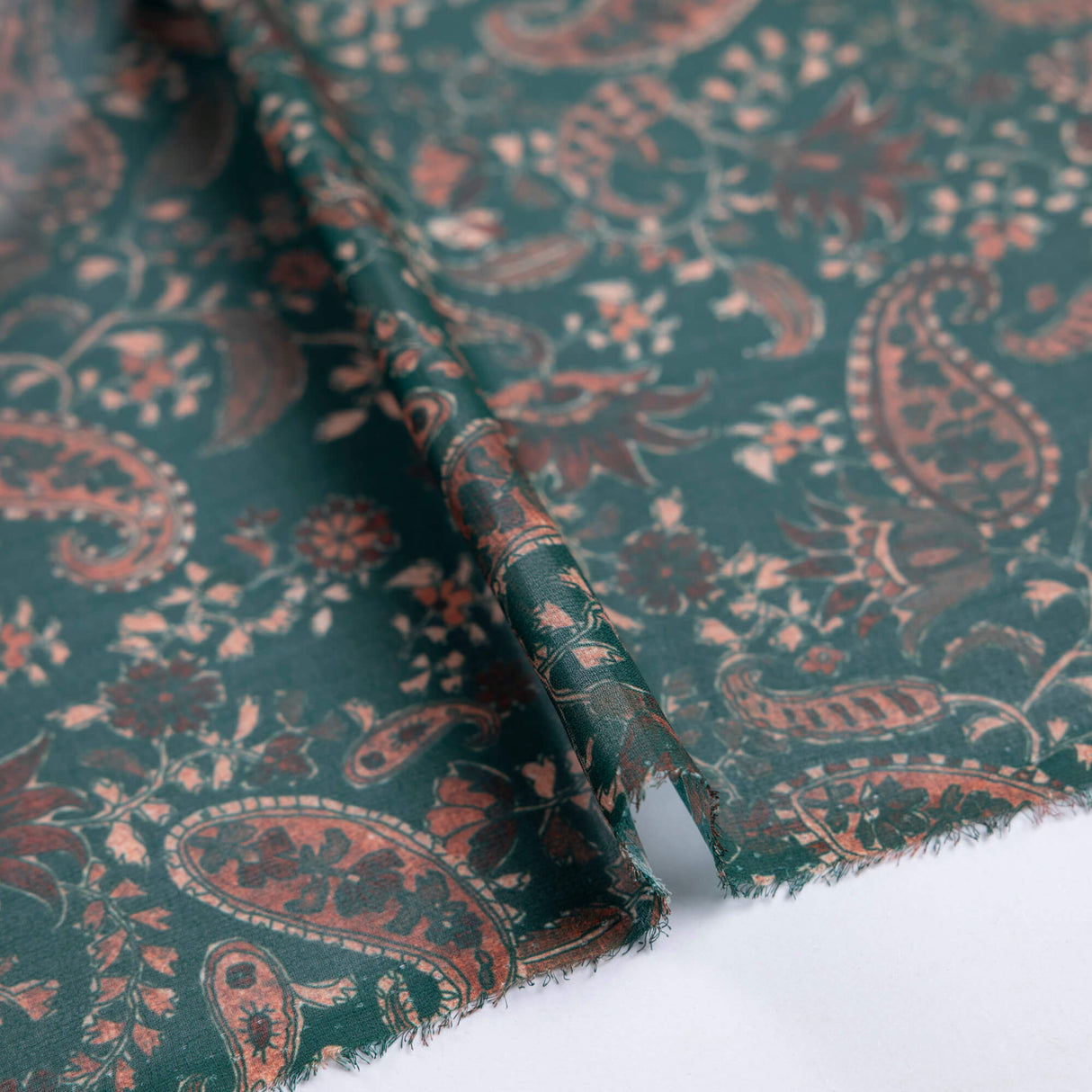 Georgette - Cachemire vert et terracotta