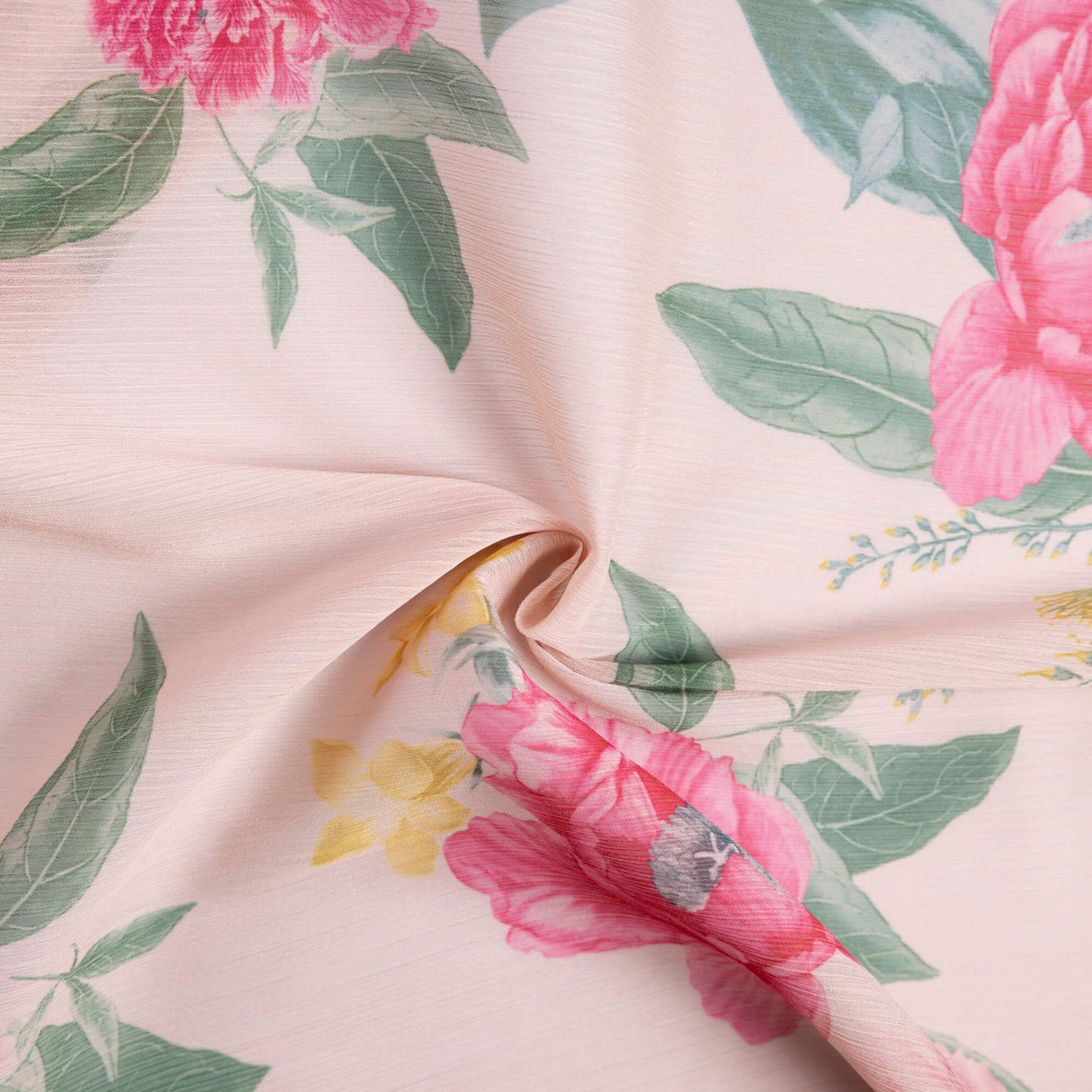 Mousseline crinkle - Fleurs roses