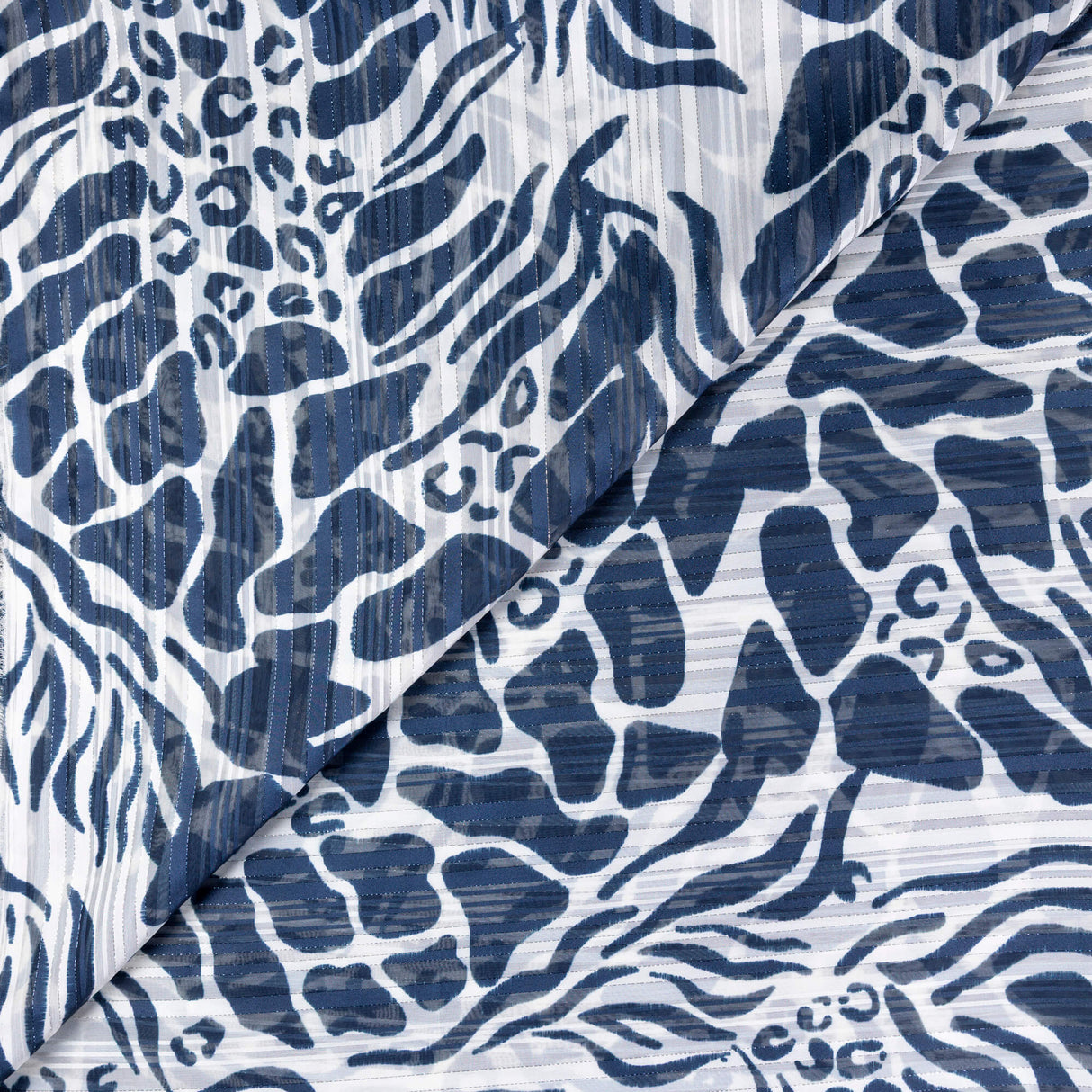 Mousseline bande satin lurex – Safari bleu