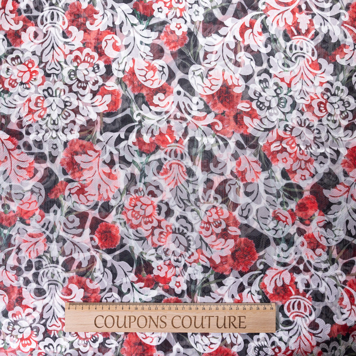 Mousseline rongeante lurex – Rouge floral
