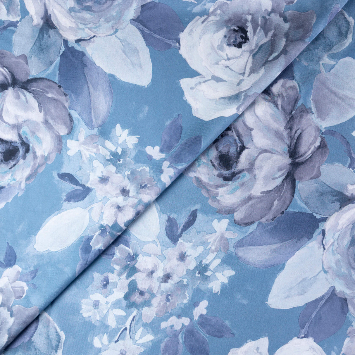 Crêpe satin - Fleurs bleu