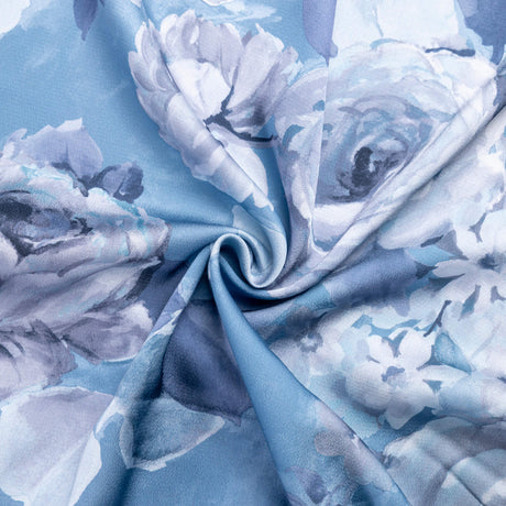 Crêpe satin - Fleurs bleu