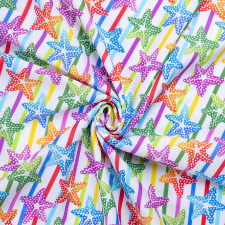 Tissu jersey maillot de bain - Étoiles de mer multicolores