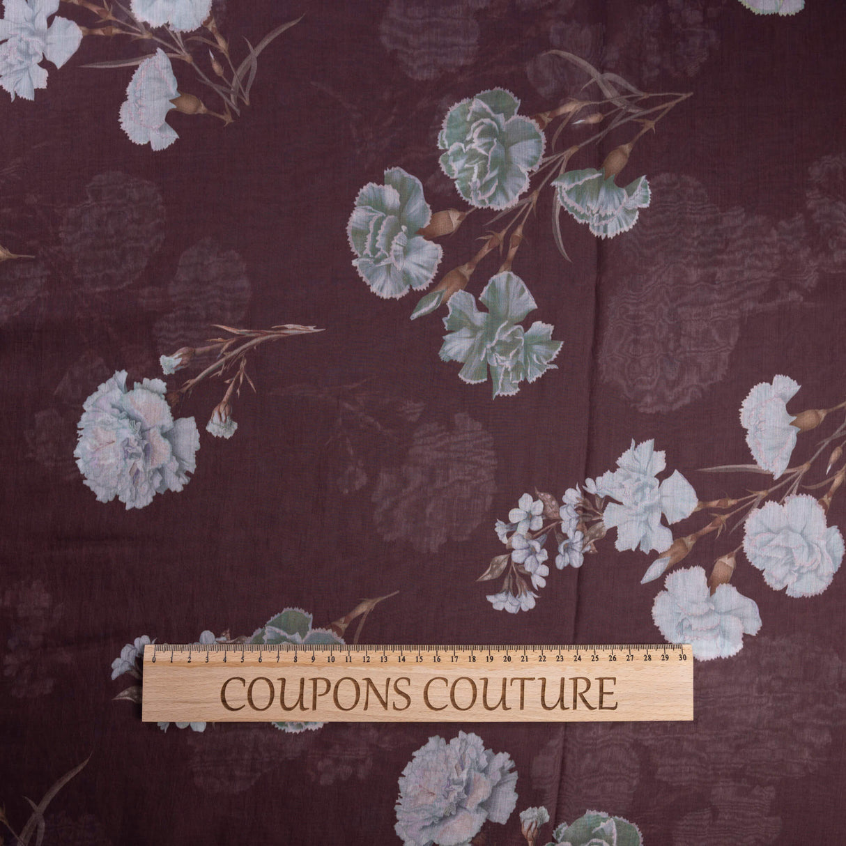 Voile de viscose - Fleurs vintage fond prune