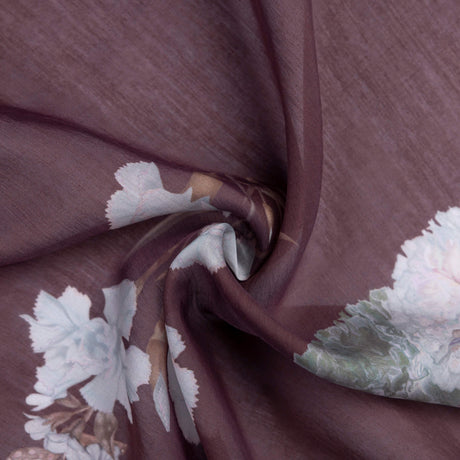 Voile de viscose - Fleurs vintage fond prune