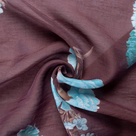 Voile de viscose - Fleurs bleu glacier sur fond prune