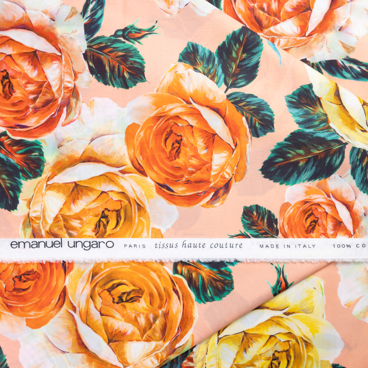 Popeline 100% coton - Grandes roses vintage pêche